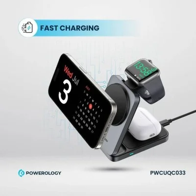 Charging Station 3 In 1 Foldable Wireless Powerology - Black